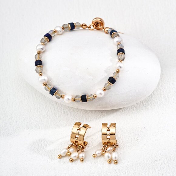 ✨ Artisan Original Design Labradorite, Lapis & Pearl Beaded Bracelet | S925 - Picture 5 of 5